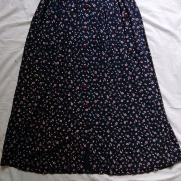 Vintage Fiber Optics Button Down Dress 90s Cottagecore Fairycore Blue Floral 7/8 - Picture 3 of 11